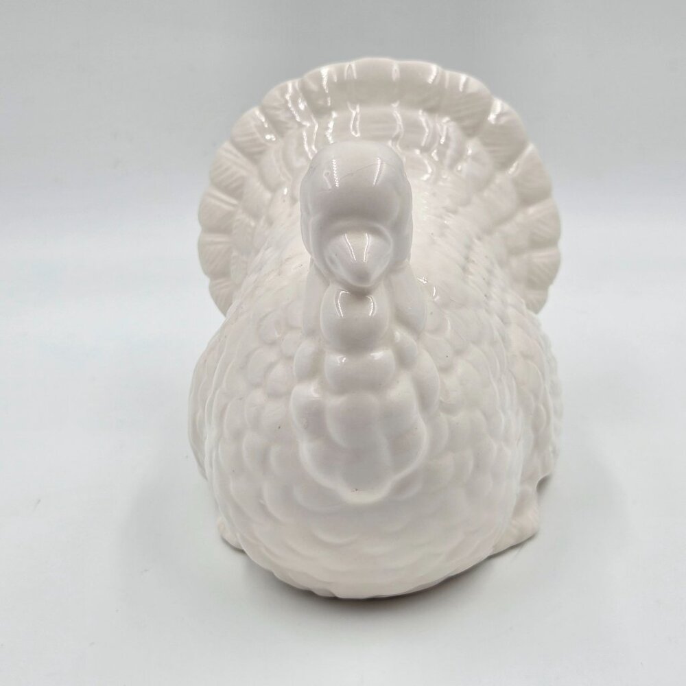 Mid-Century White Ceramic Turkey Candleholder Pair Vintage Thanksgiving Decor - Picture 7 of 12